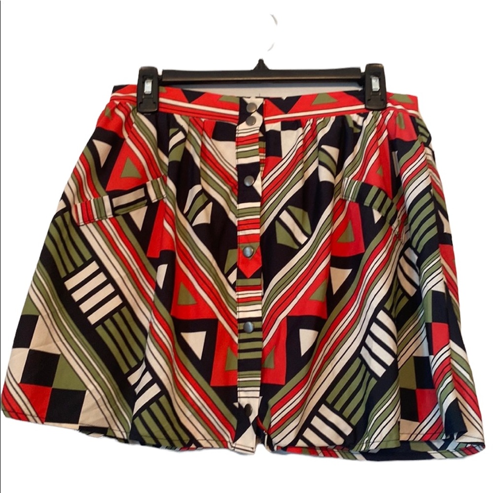 Wish Geometric Print Button Front Skirt